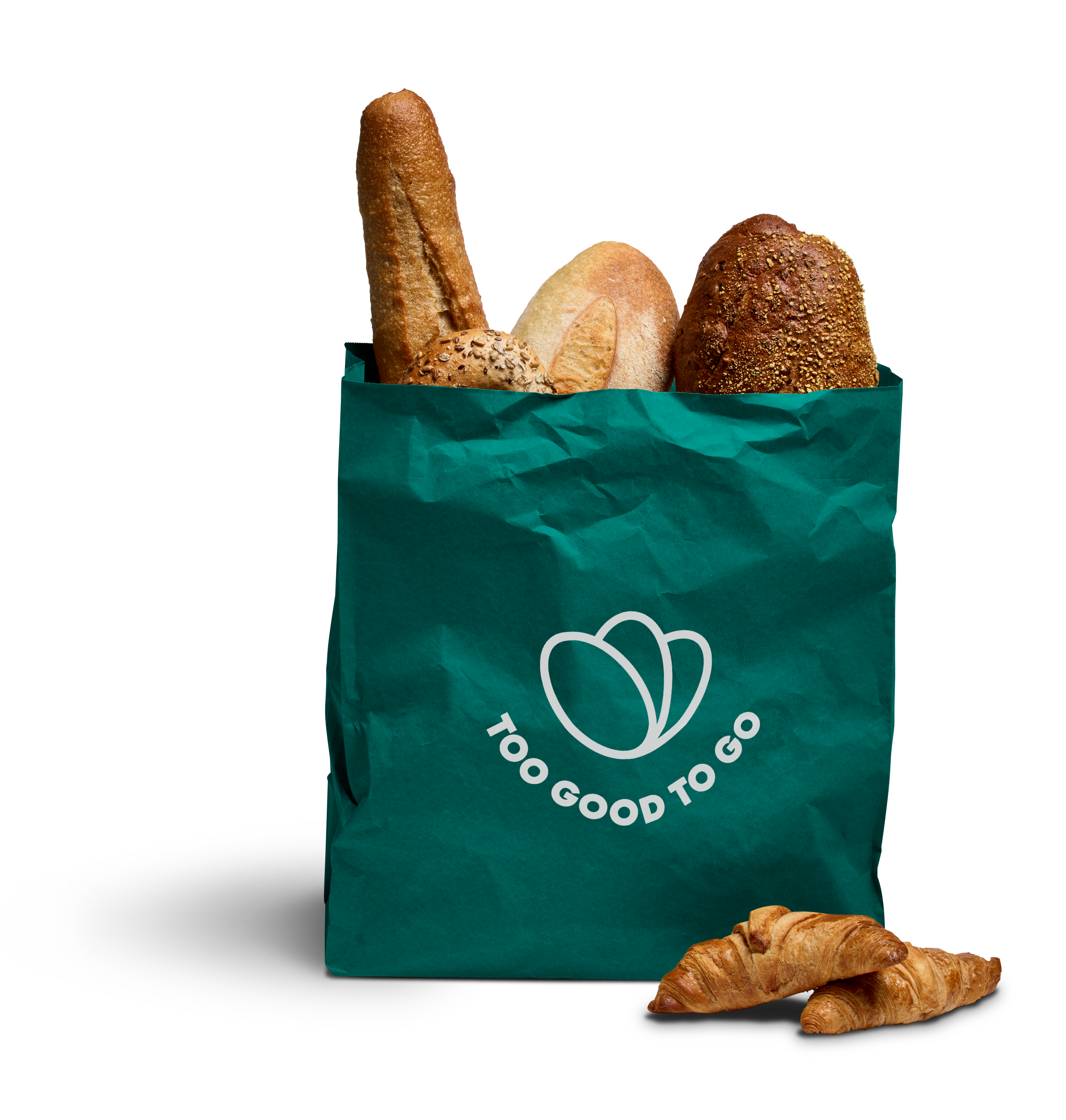 a green bag that says too good to go on it