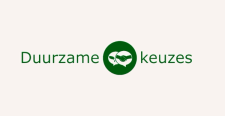 Green logo: 'Duurzame keuzes' with a central icon of a leaf and a handshake in speech bubbles.
