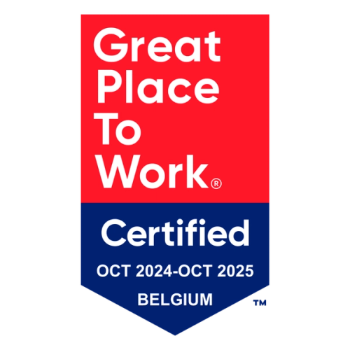 a red and blue sign that says great place to work certified