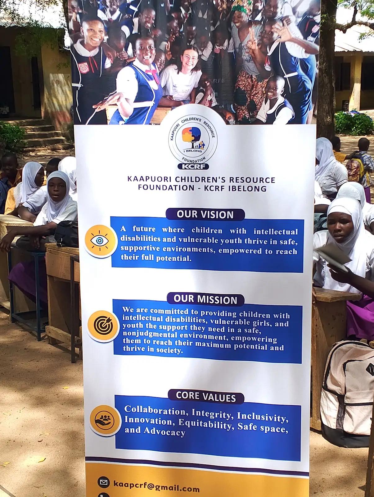 KCRF I Belong Foundation rollup banner showing vision, mission and core values