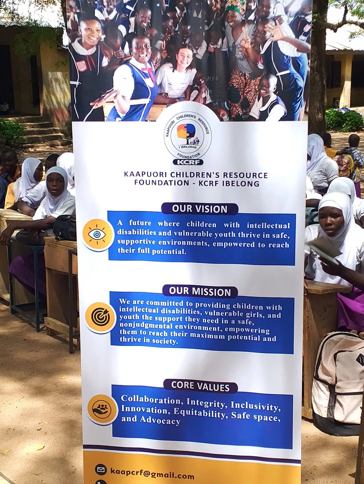 KCRF I Belong Foundation rollup banner showing vision, mission and core values