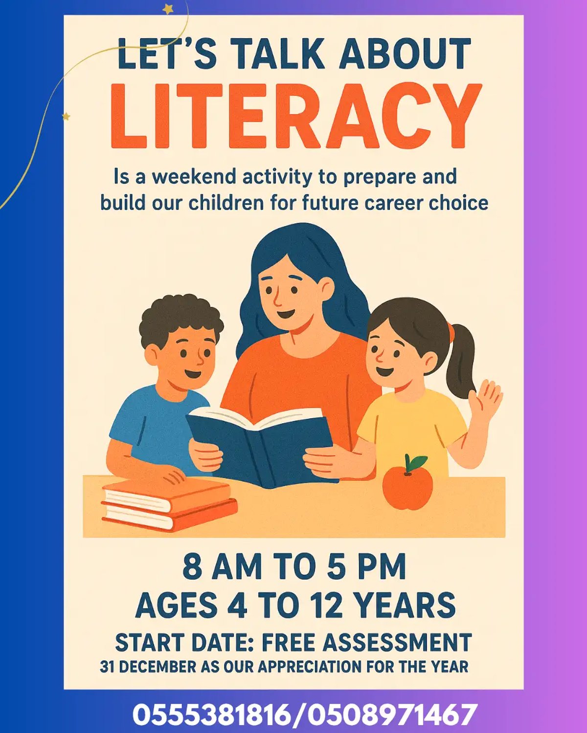 Let's Talk About Literacy weekend activity flyer