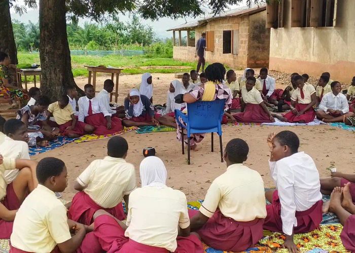 Students in a facilitated leadership circle session, Upper West Region