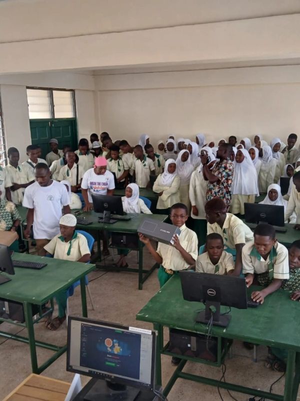 Students working on Dell computers in a school computer lab, Wa