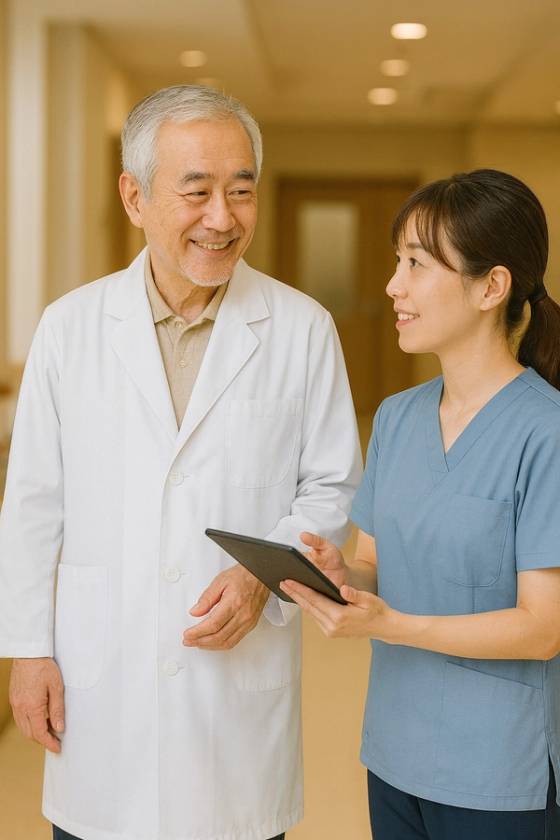 看護師の報告を受ける医師（AI生成イメージ）