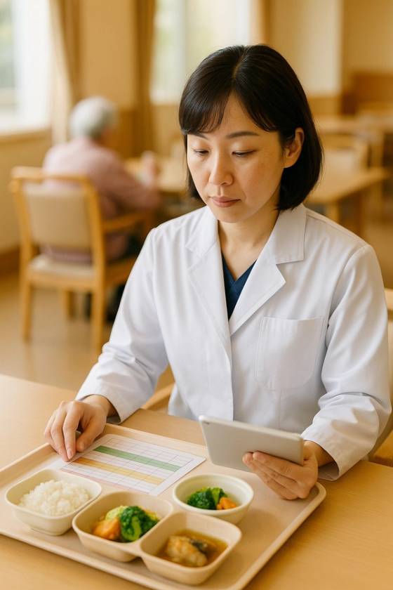 食事をチェックする管理栄養士