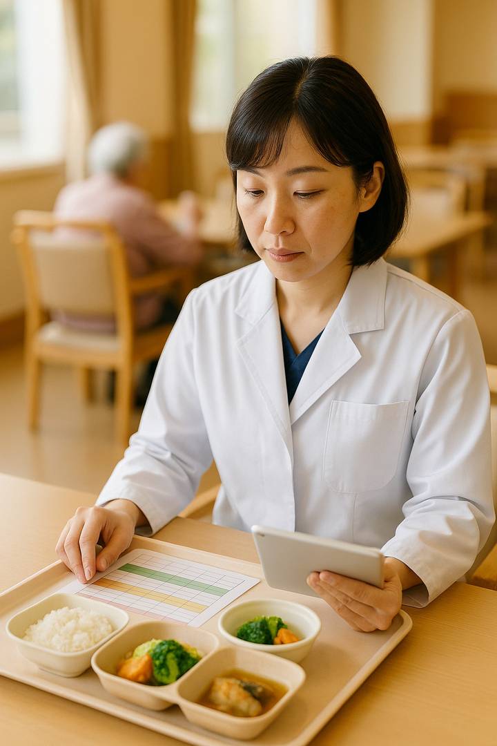 食事をチェックする管理栄養士