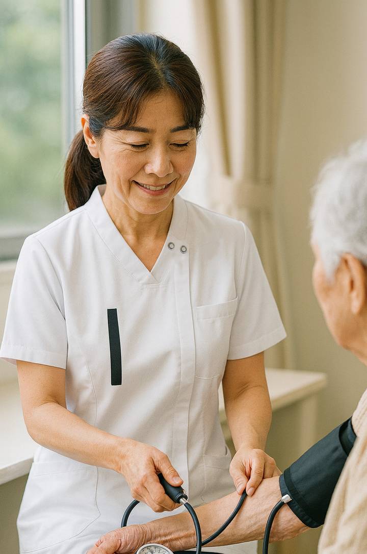 バイタルを測定する看護師（AI生成イメージ）