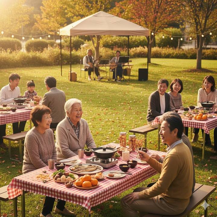 屋外テントで季節の味覚と音楽を楽しみながら、ご家族と交流しました。