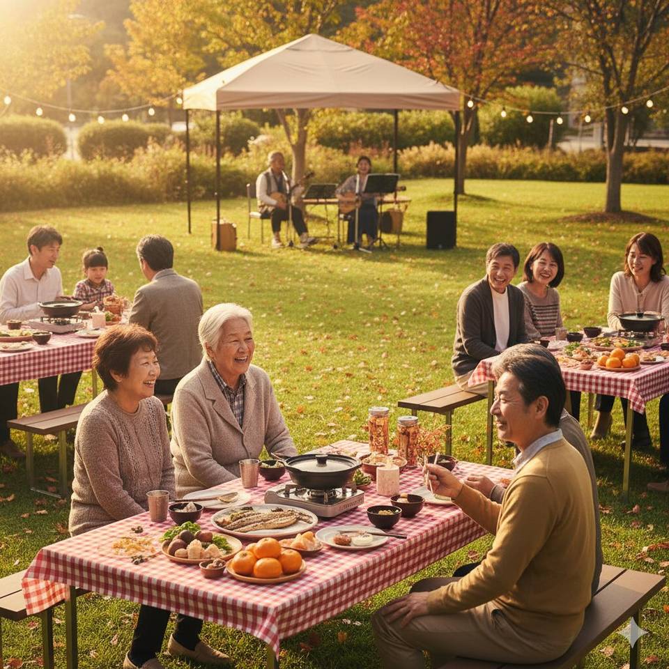 屋外テントで季節の味覚と音楽を楽しみながら、ご家族と交流しました。