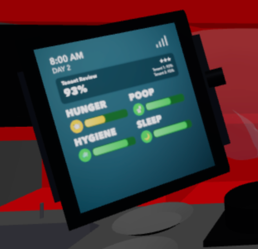 The stats of the needs on player's wristwatch