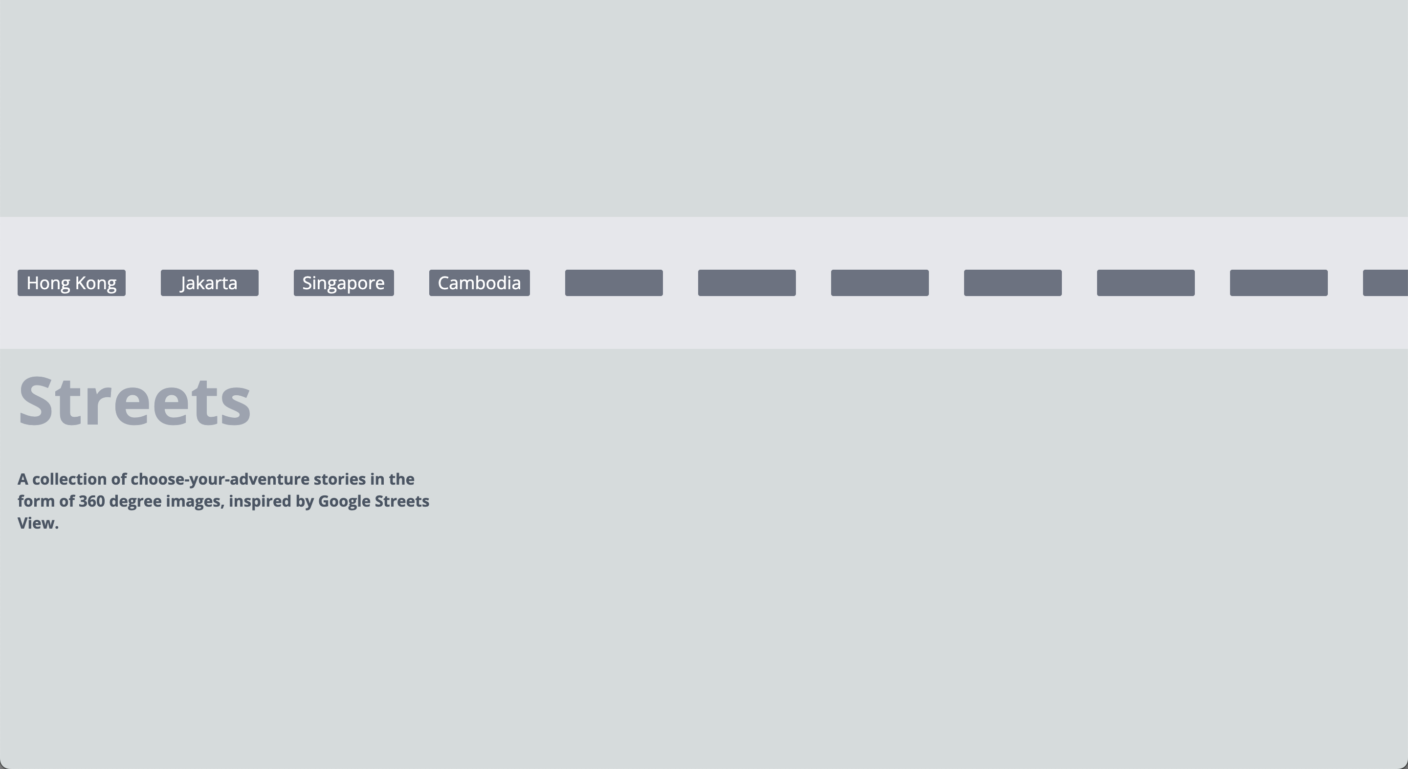 Streets menu on its landing page