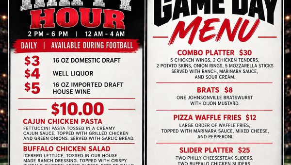 Game Day Menu & Happy Hour
