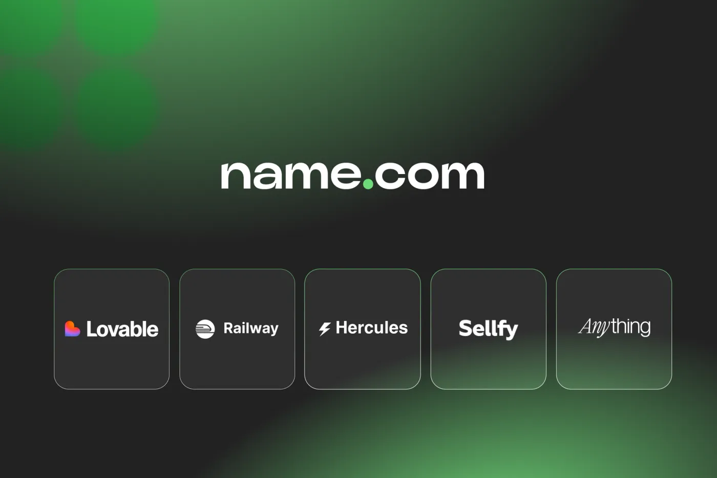 New name.com partners: Lovable, Railway, Hercules, Sellfy, and Anything