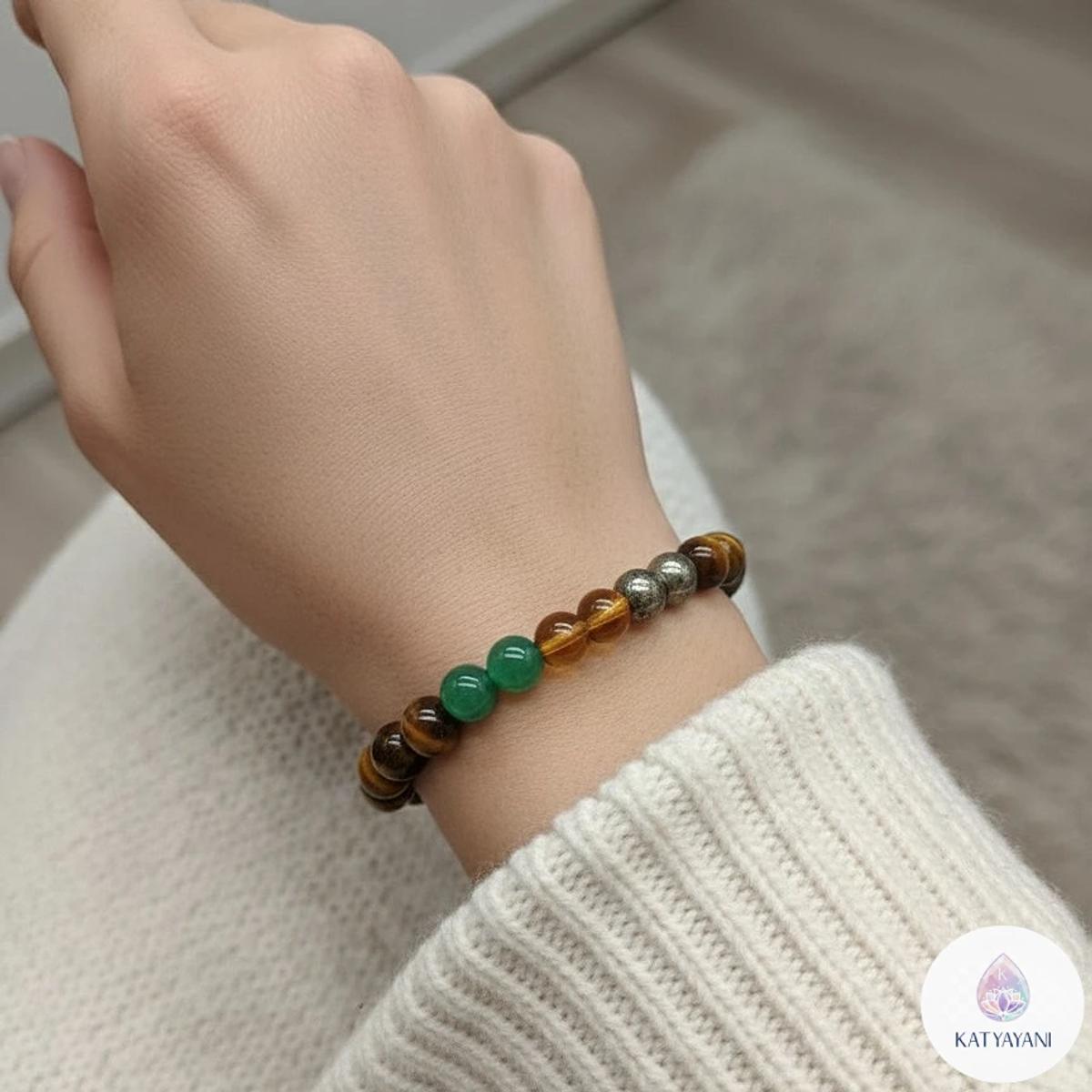 Money Magnet Bracelet – 8mm | Citrine, Tiger Eye, Pyrite & Green Aventurine | Pre-Activated & Certified.