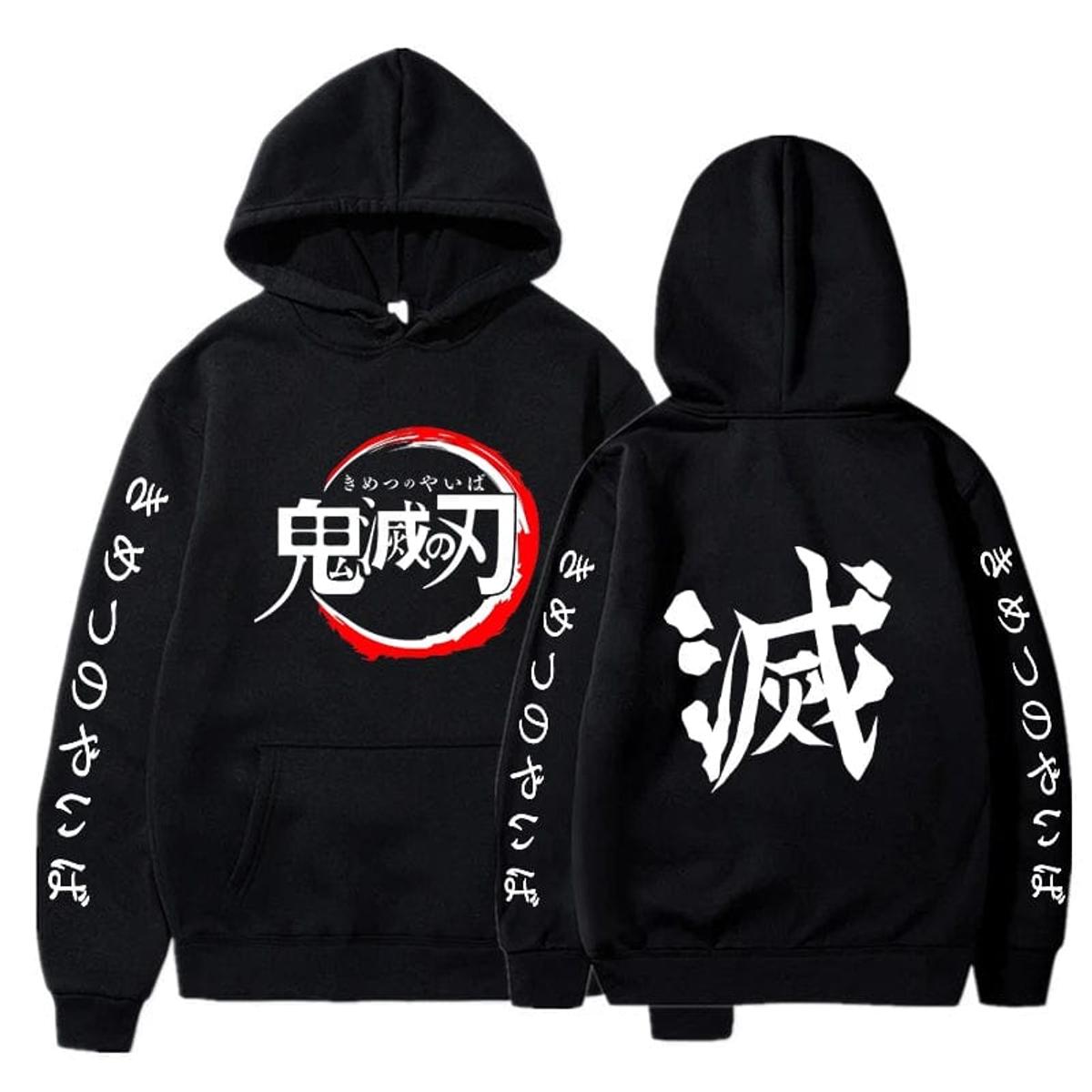 Demon Slayer Letter Graphic Printed Hoodie Pullover