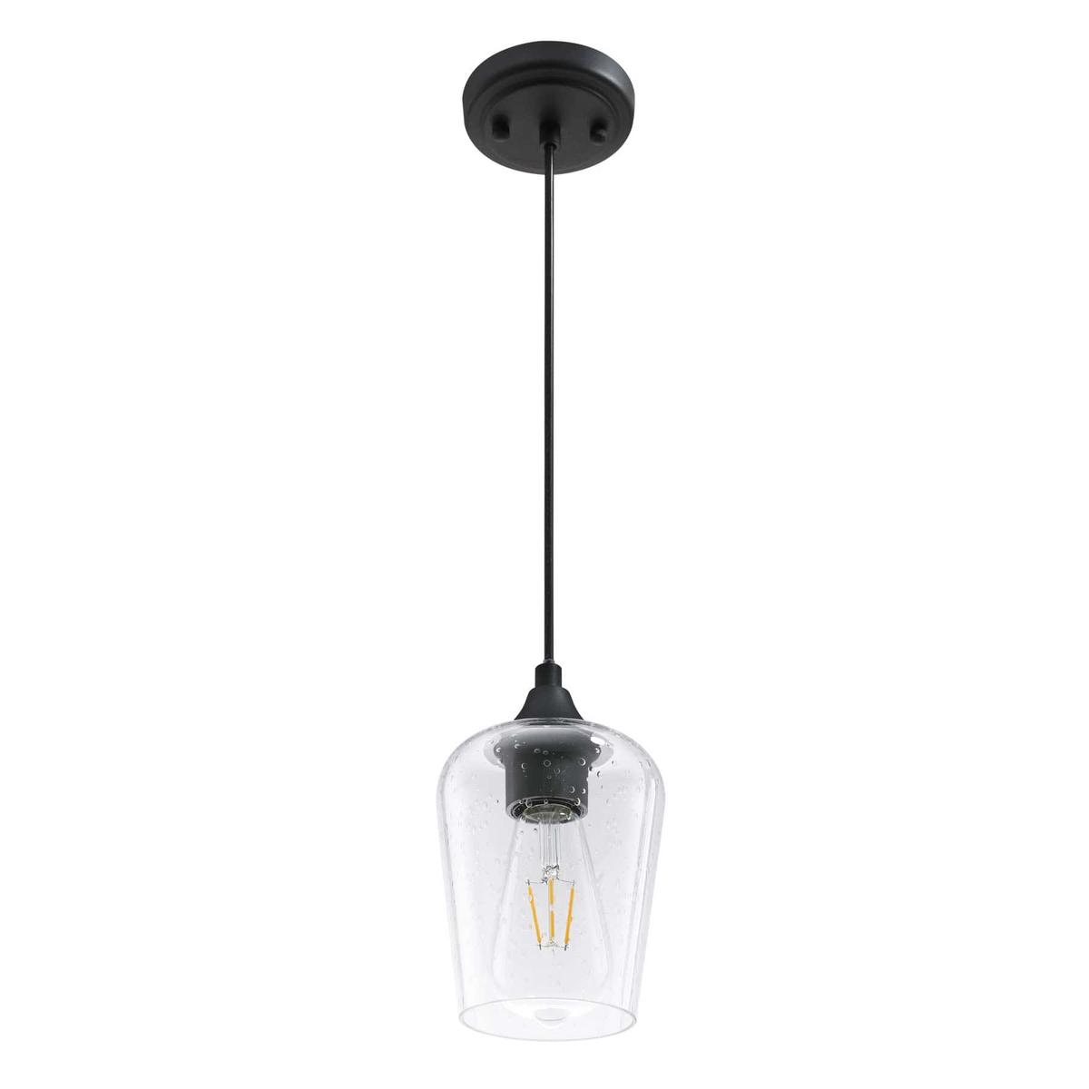 Industrial Clear Seeded Glass Pendant Light, Matte Black