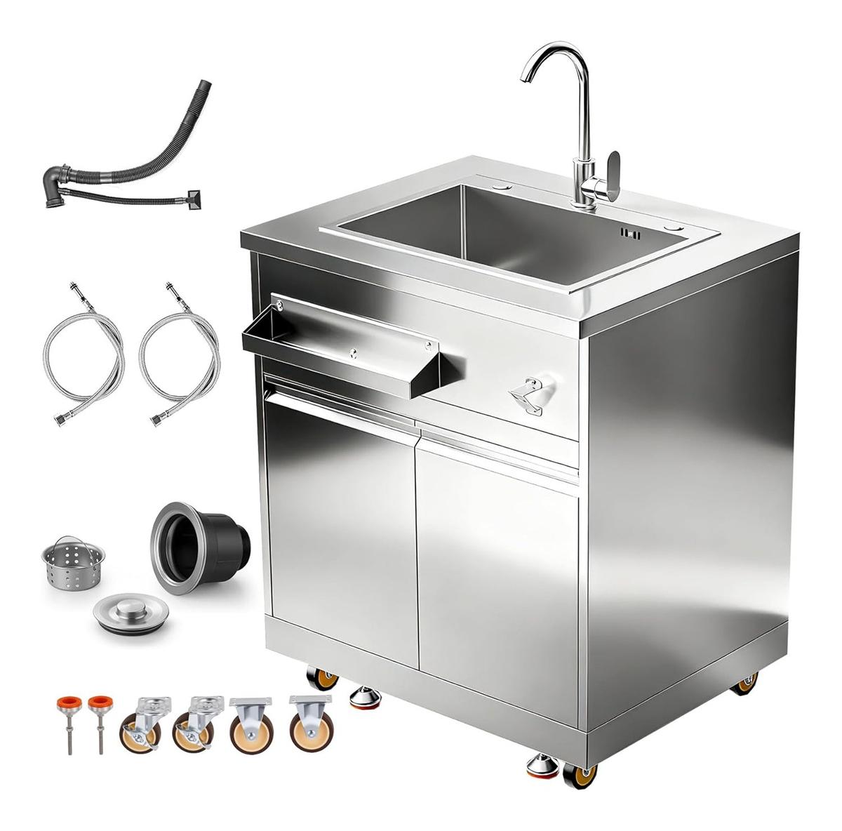 BODEGAcooler 32" Stainless Steel Outdoor Sink Cabinet with Wheels