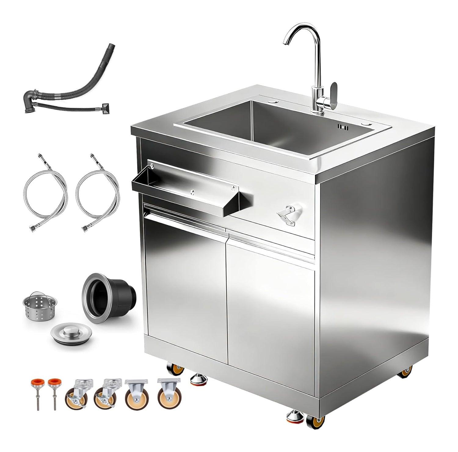 BODEGAcooler 32" Stainless Steel Outdoor Sink Cabinet with Wheels