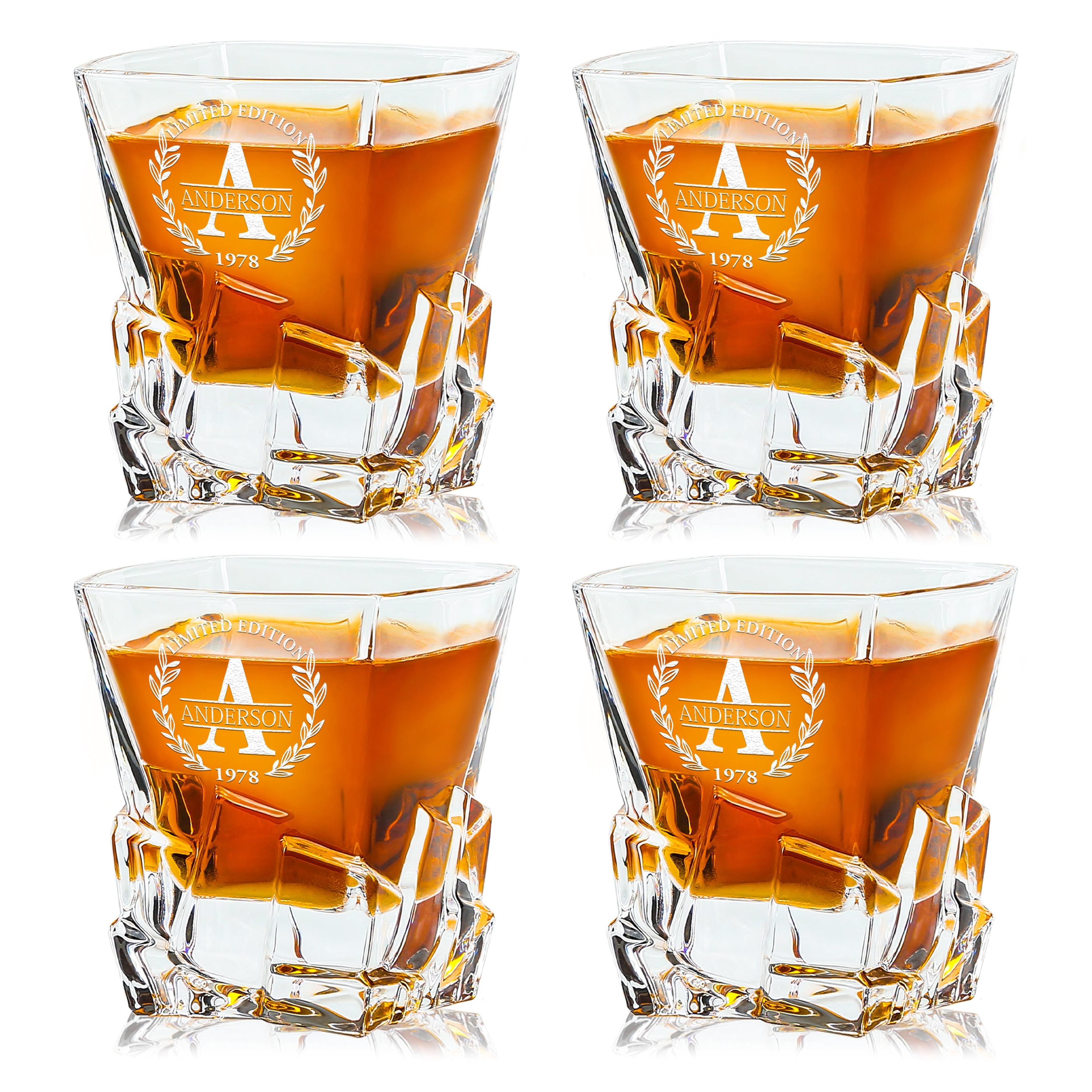 Frolk Stone Cut Faceted Crystal Whiskey Glasses