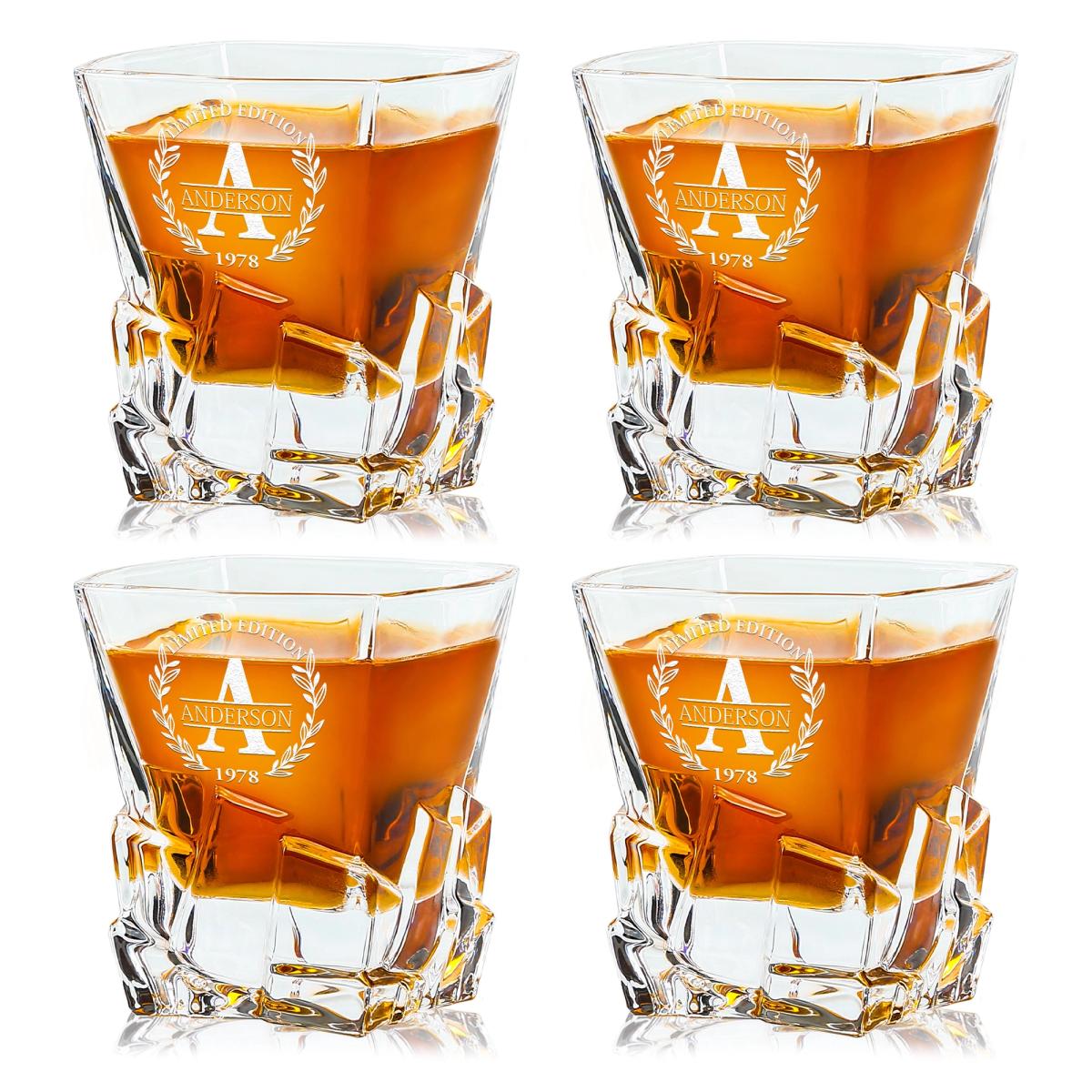 Frolk Stone Cut Faceted Crystal Whiskey Glasses