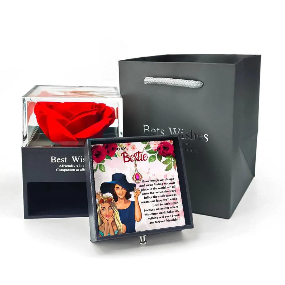 Friendship Necklace With Rose Flower Jewelry Box