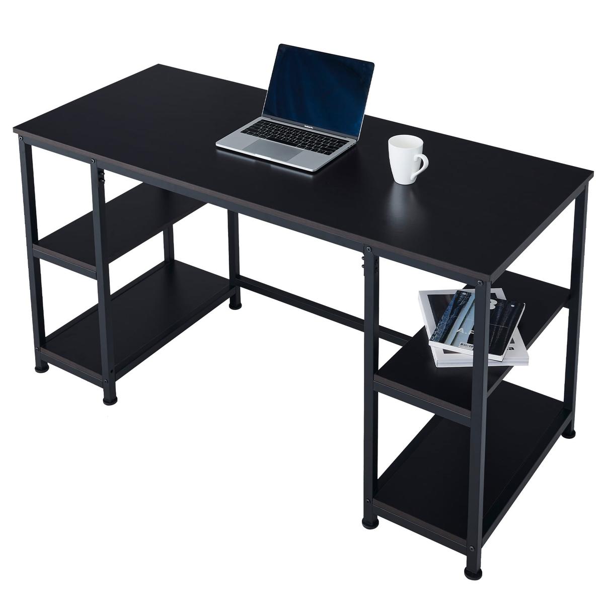 55-Inch Computer Desk with Adjustable Shelves and Metal Frame