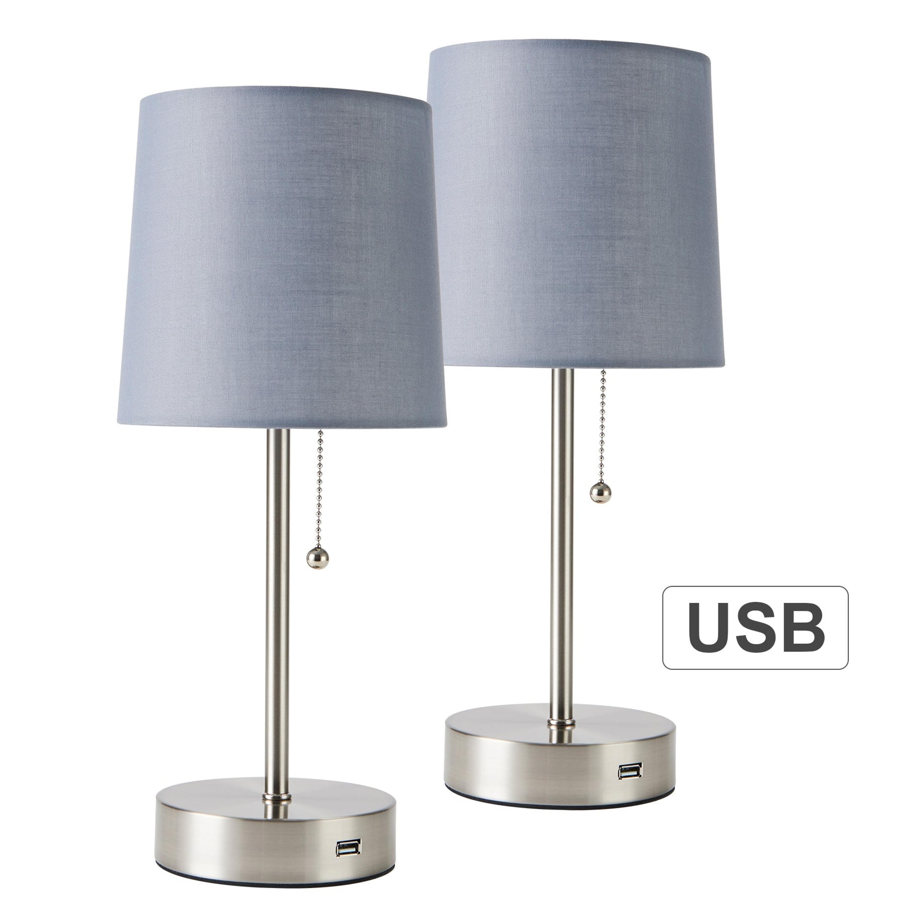 Bedside Table Lamp Set of 2 with USB Charging Port