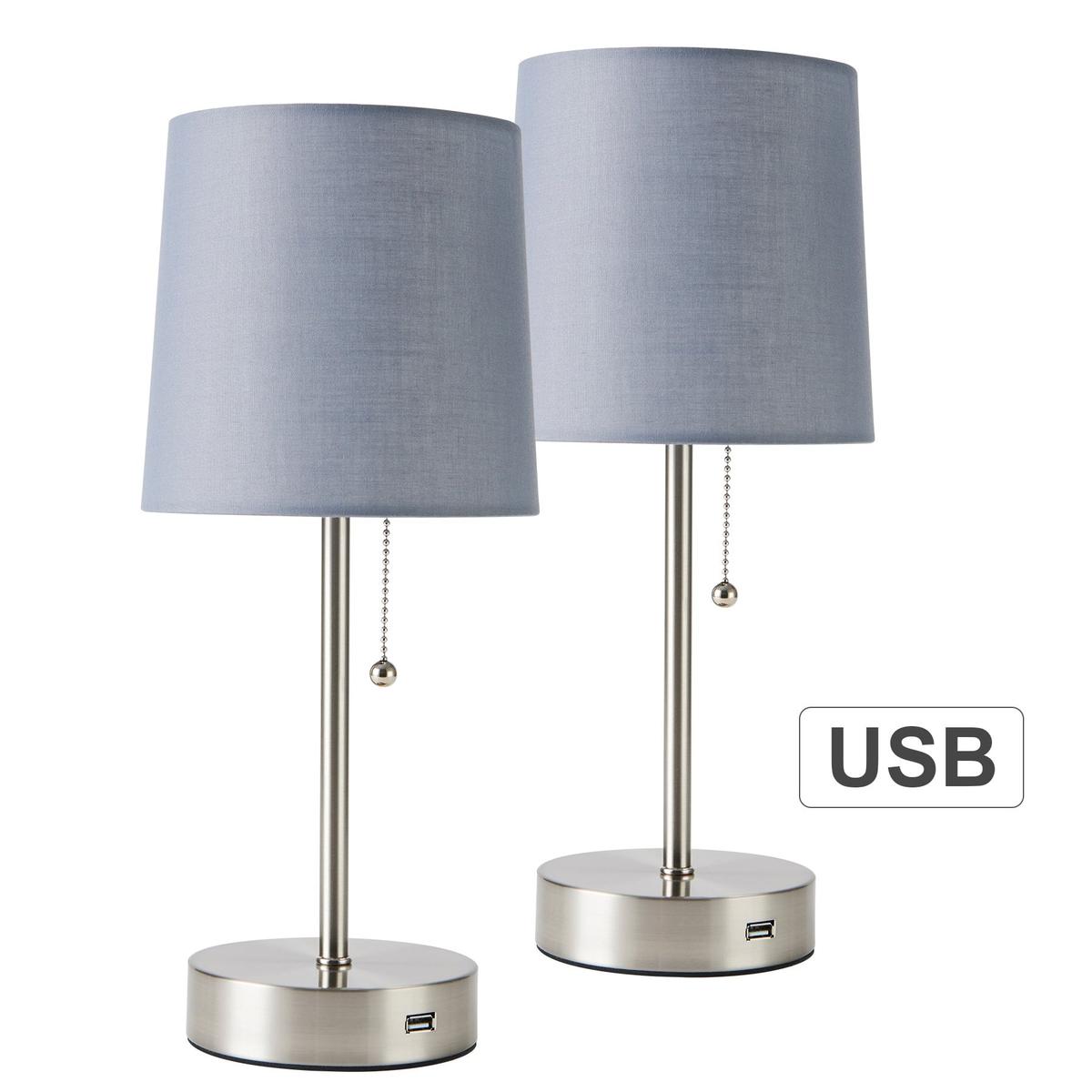 Bedside Table Lamp Set of 2 with USB Charging Port