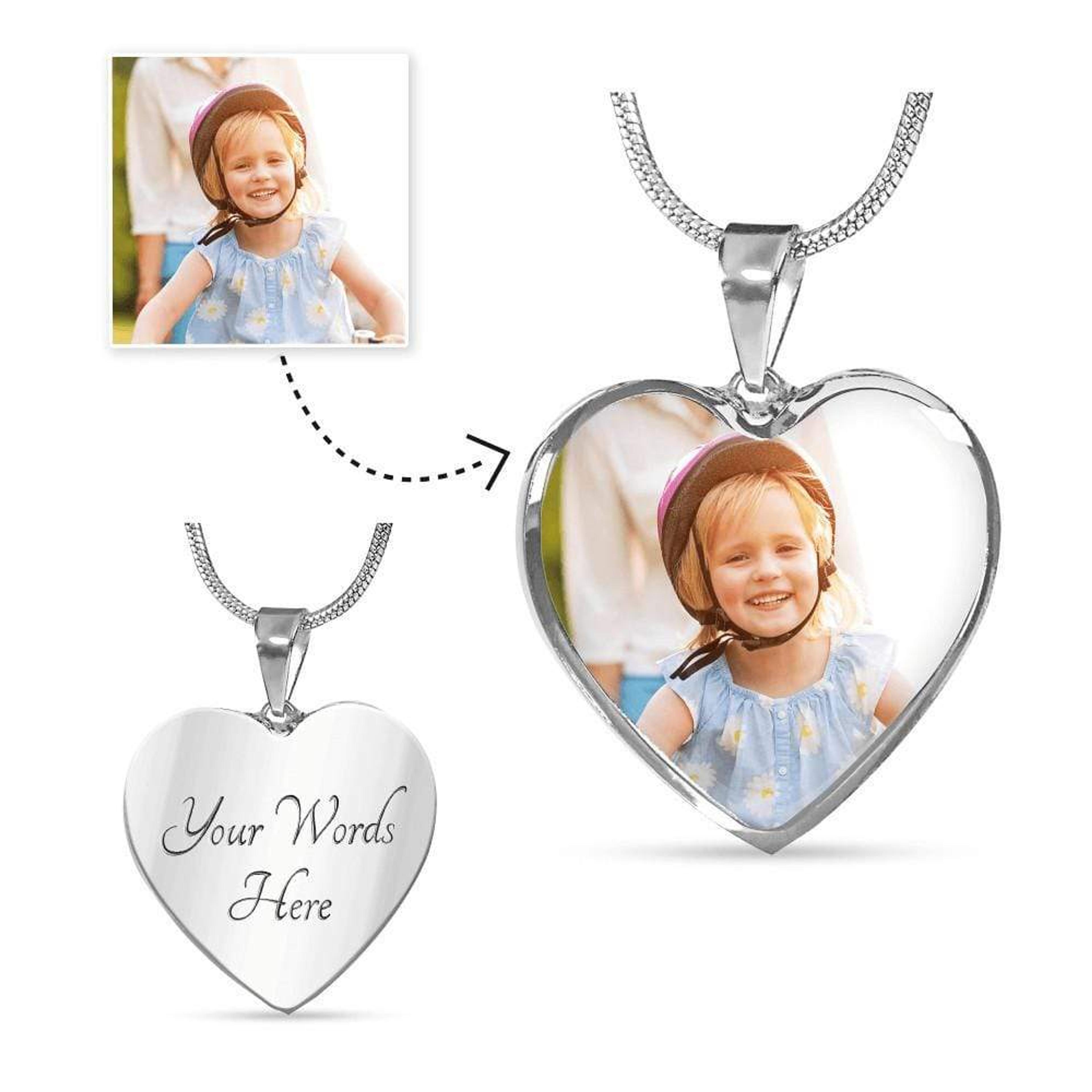 Heart Pendant Adjustable Necklace - Photo and Message