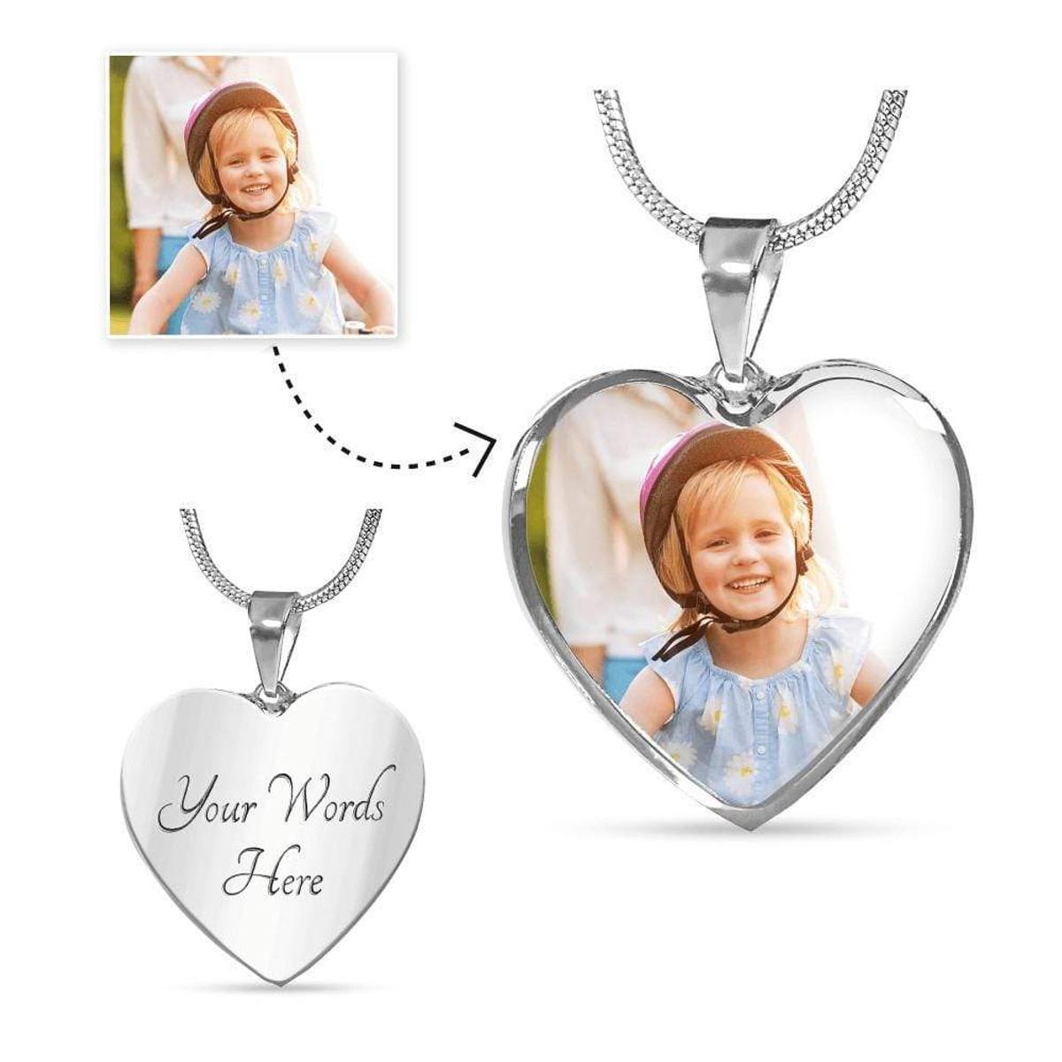 Heart Pendant Adjustable Necklace - Photo and Message