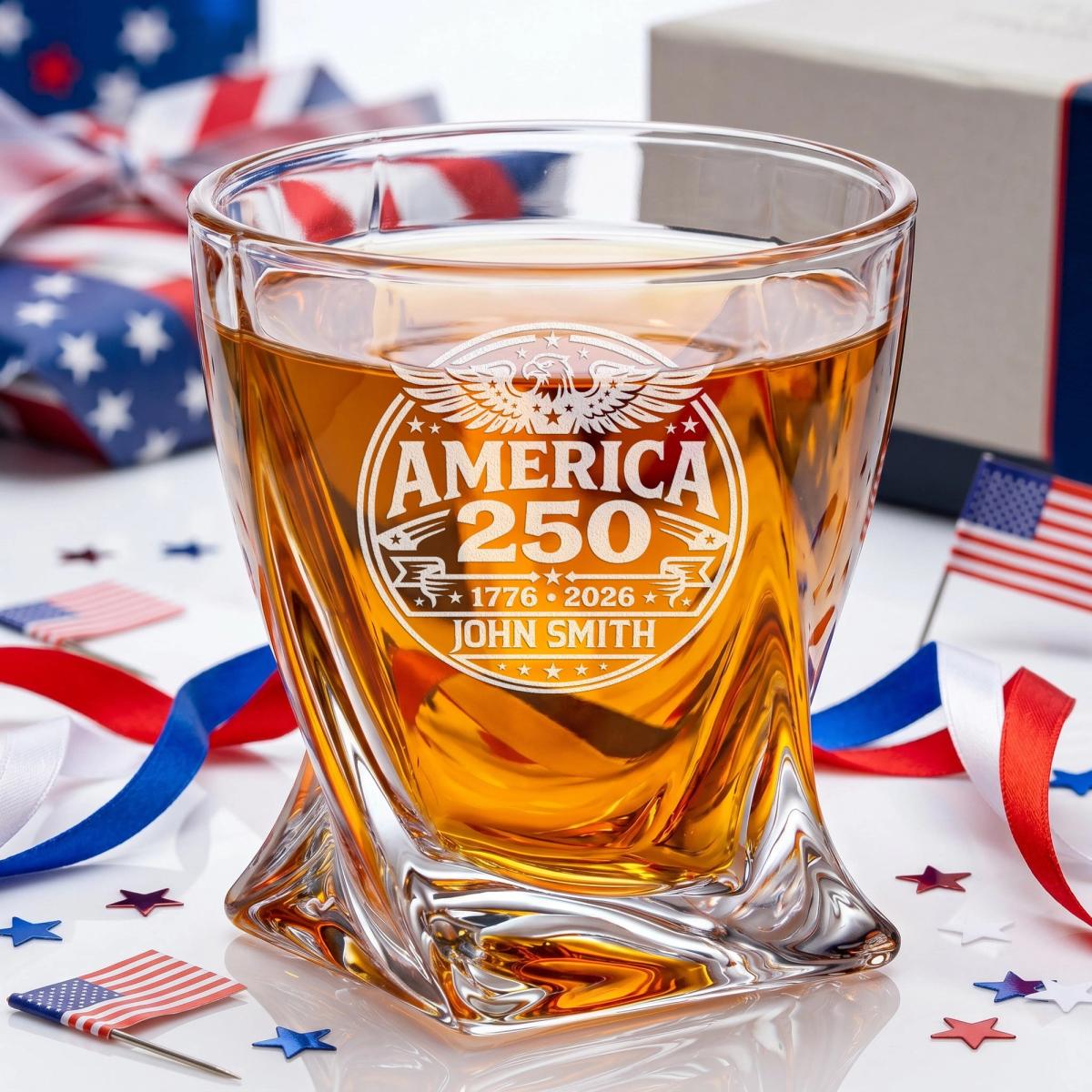 USA 250th Twisted Crystal Whiskey Glasses
