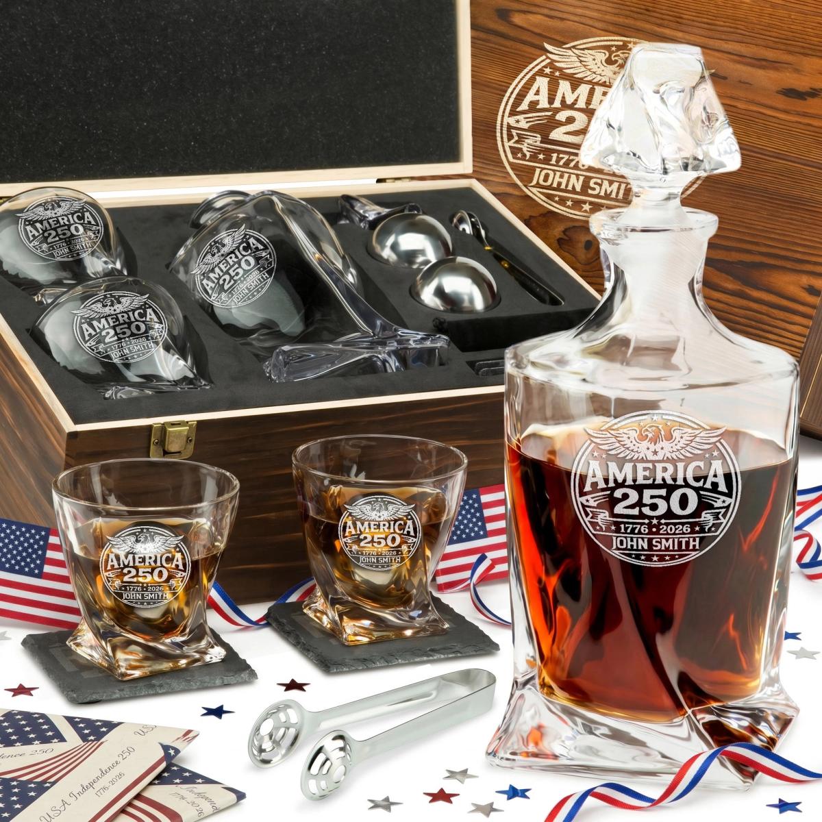 USA 250th Twisted Whiskey Set — Decanter + 2 Glasses