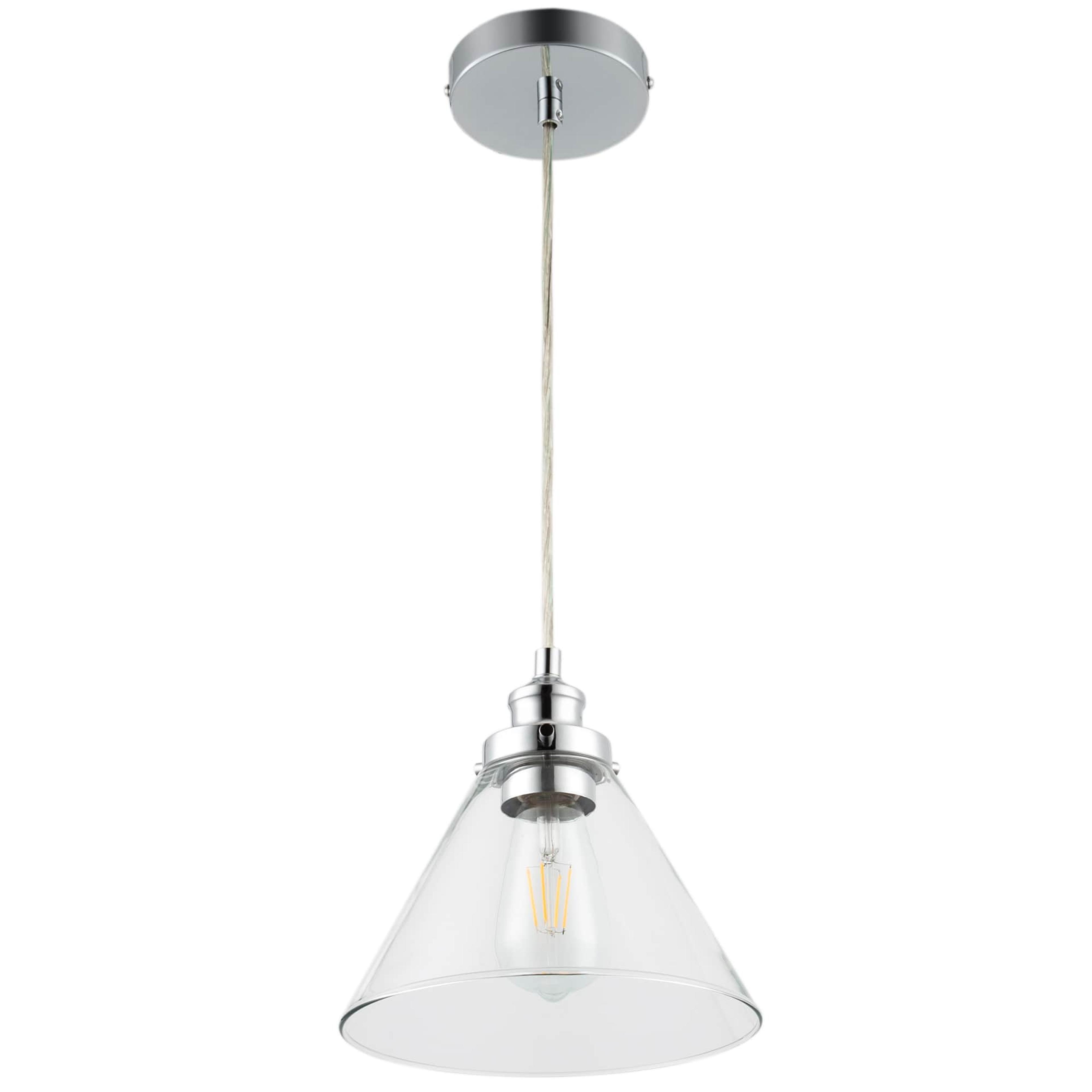 Single-Light Glass Cone Pendant Light, Chrome Finish