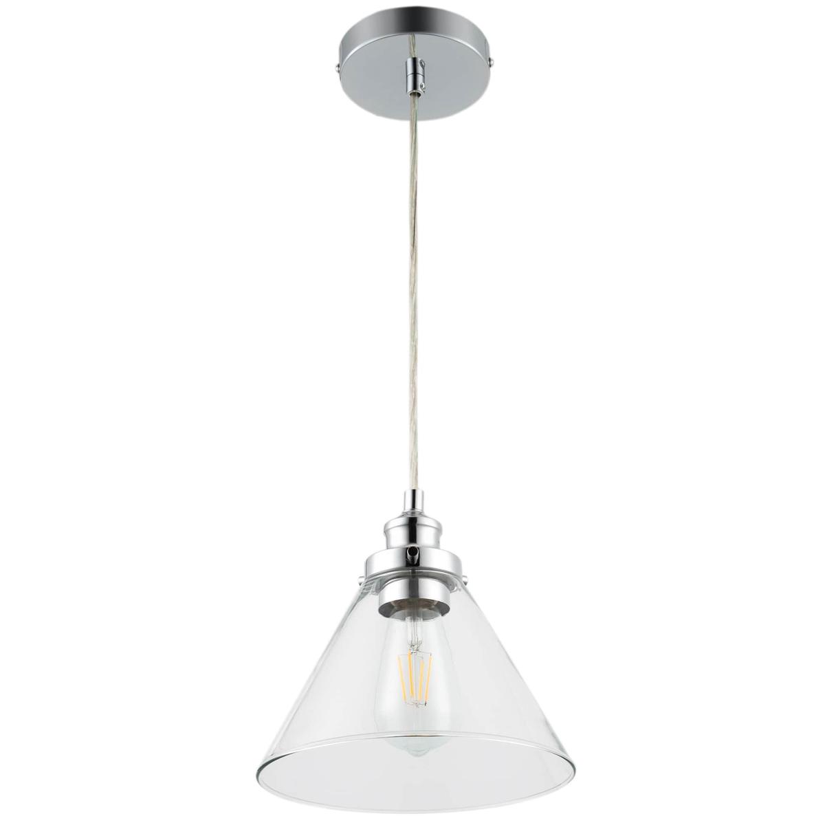 Single-Light Glass Cone Pendant Light, Chrome Finish