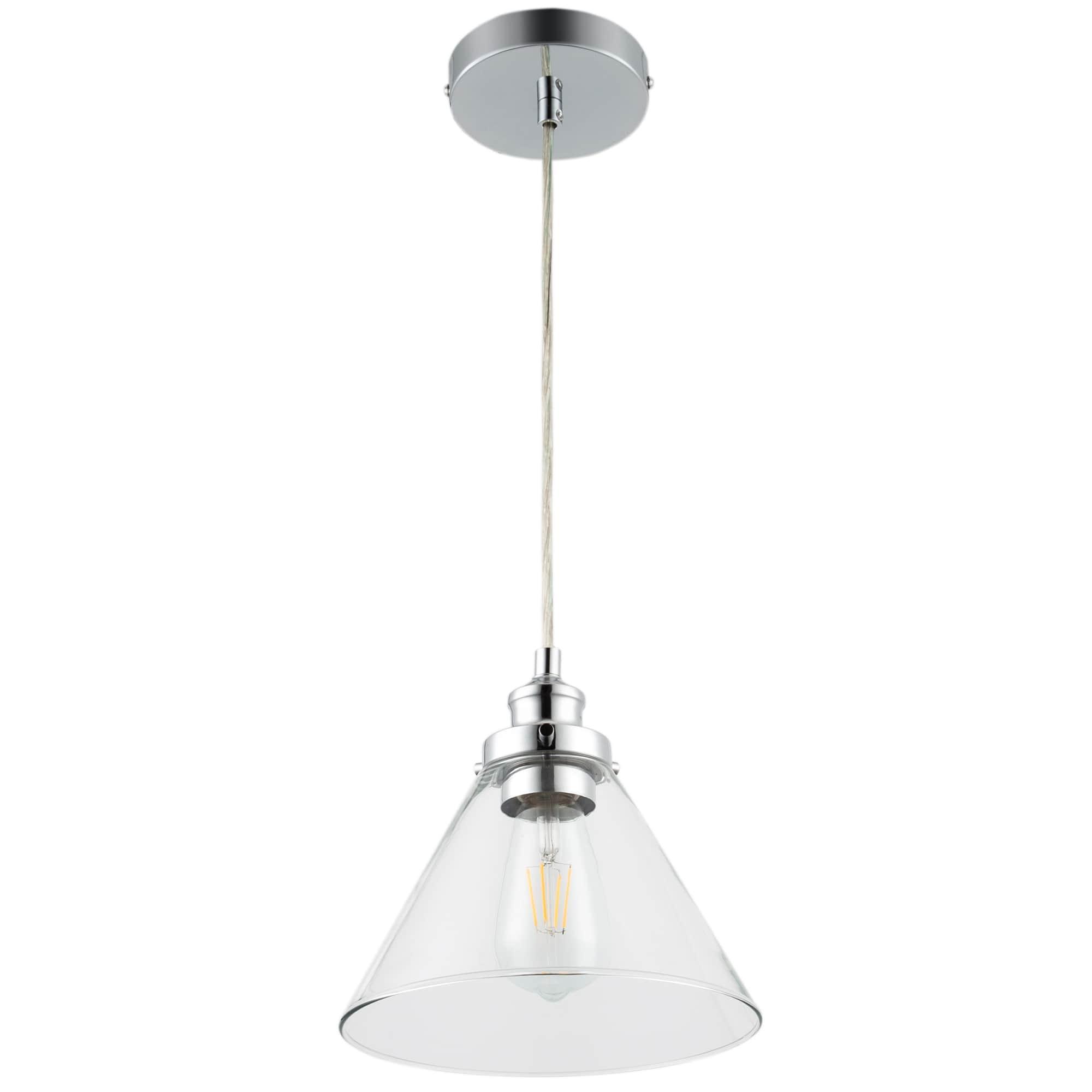 Single-Light Glass Cone Pendant Light, Chrome Finish