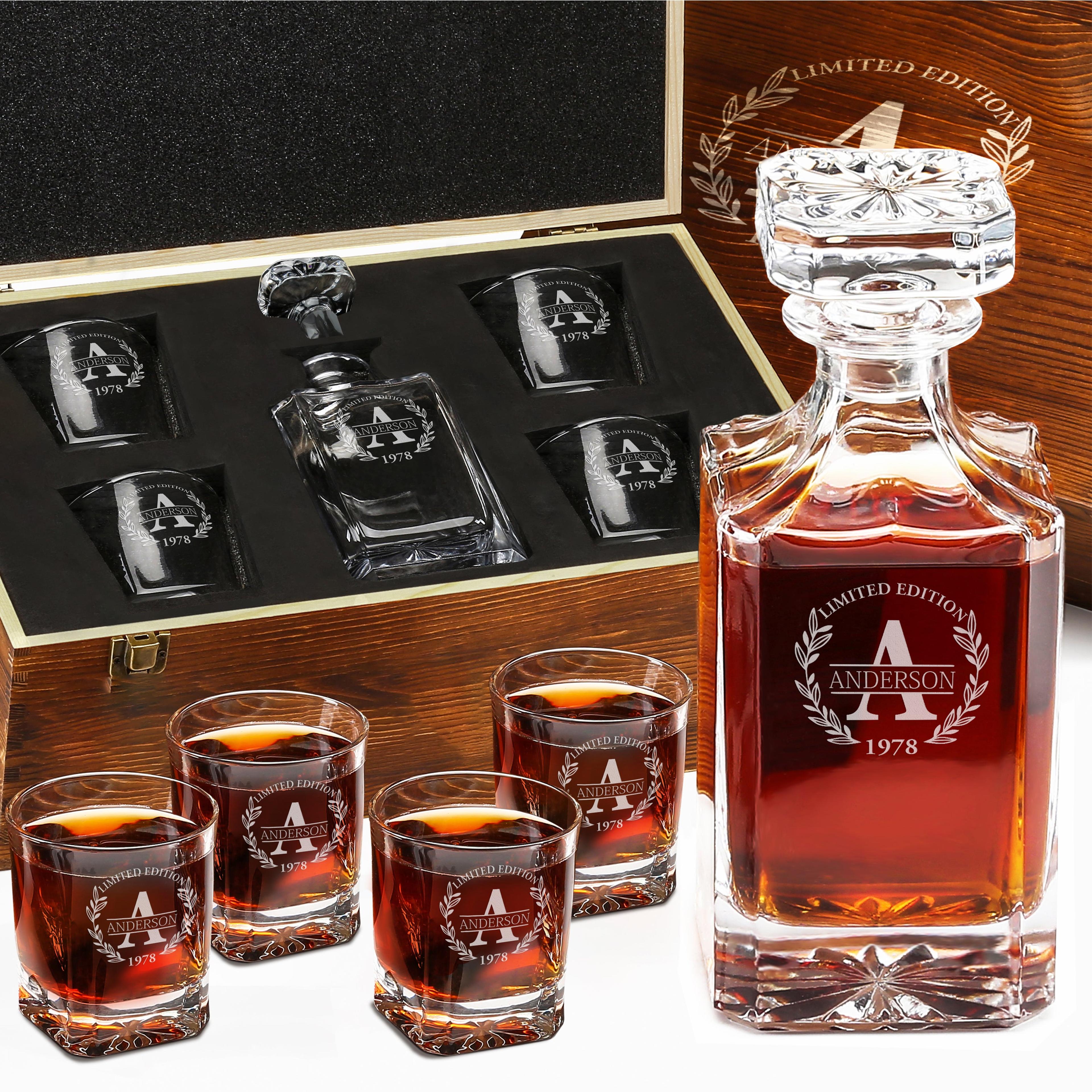 Frolk Classic Whiskey Set — Decanter, 4 Glasses, Wooden Box