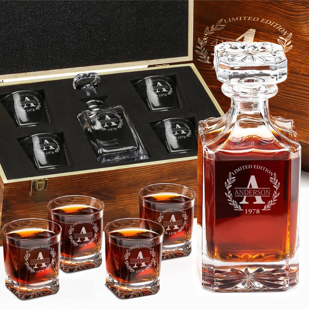 Frolk Classic Whiskey Set — Decanter, 4 Glasses, Wooden Box