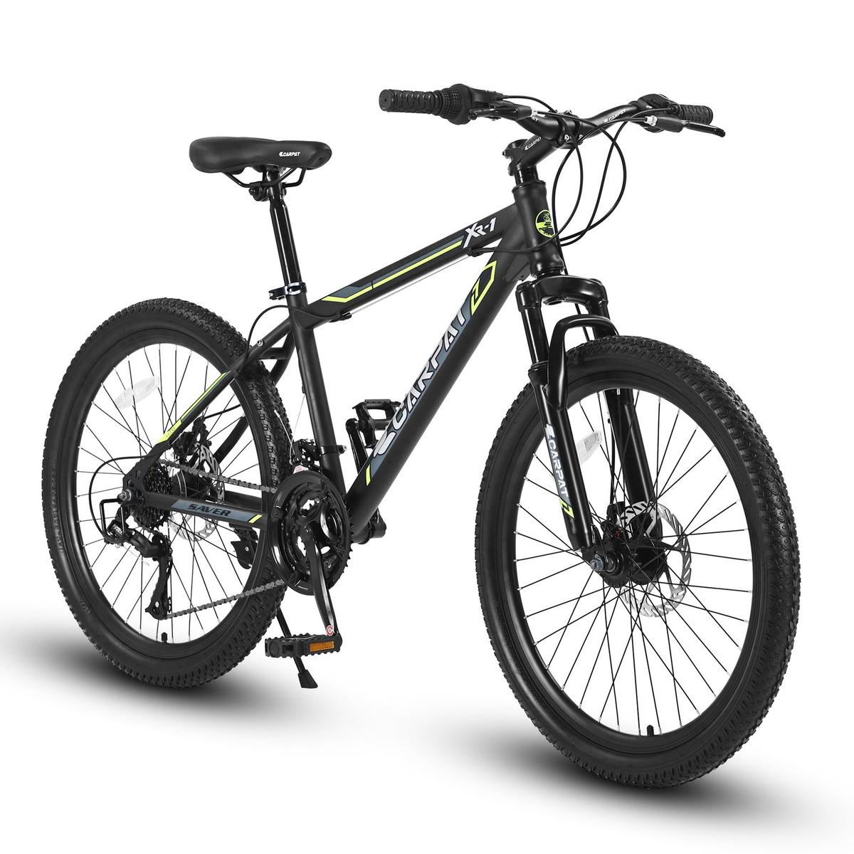 24 Inch Mountain Bike – Elecony S24102 Steel Hardtail Bike with Authentic Shimano 21-Speed, Front Suspension Fork, Dual Disc Brakes & 1.75″ Wide Tires