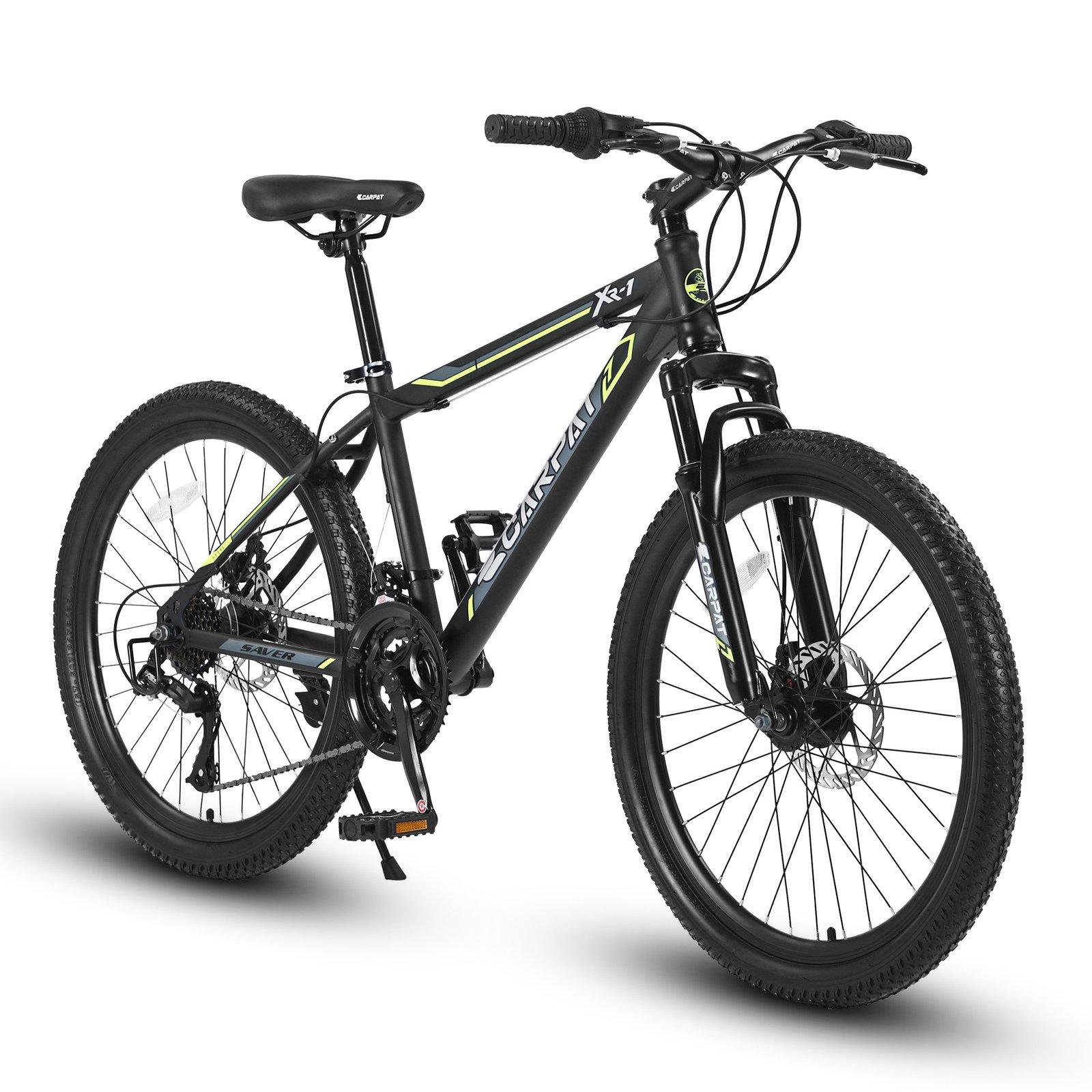 24 Inch Mountain Bike – Elecony S24102 Steel Hardtail Bike with Authentic Shimano 21-Speed, Front Suspension Fork, Dual Disc Brakes & 1.75″ Wide Tires
