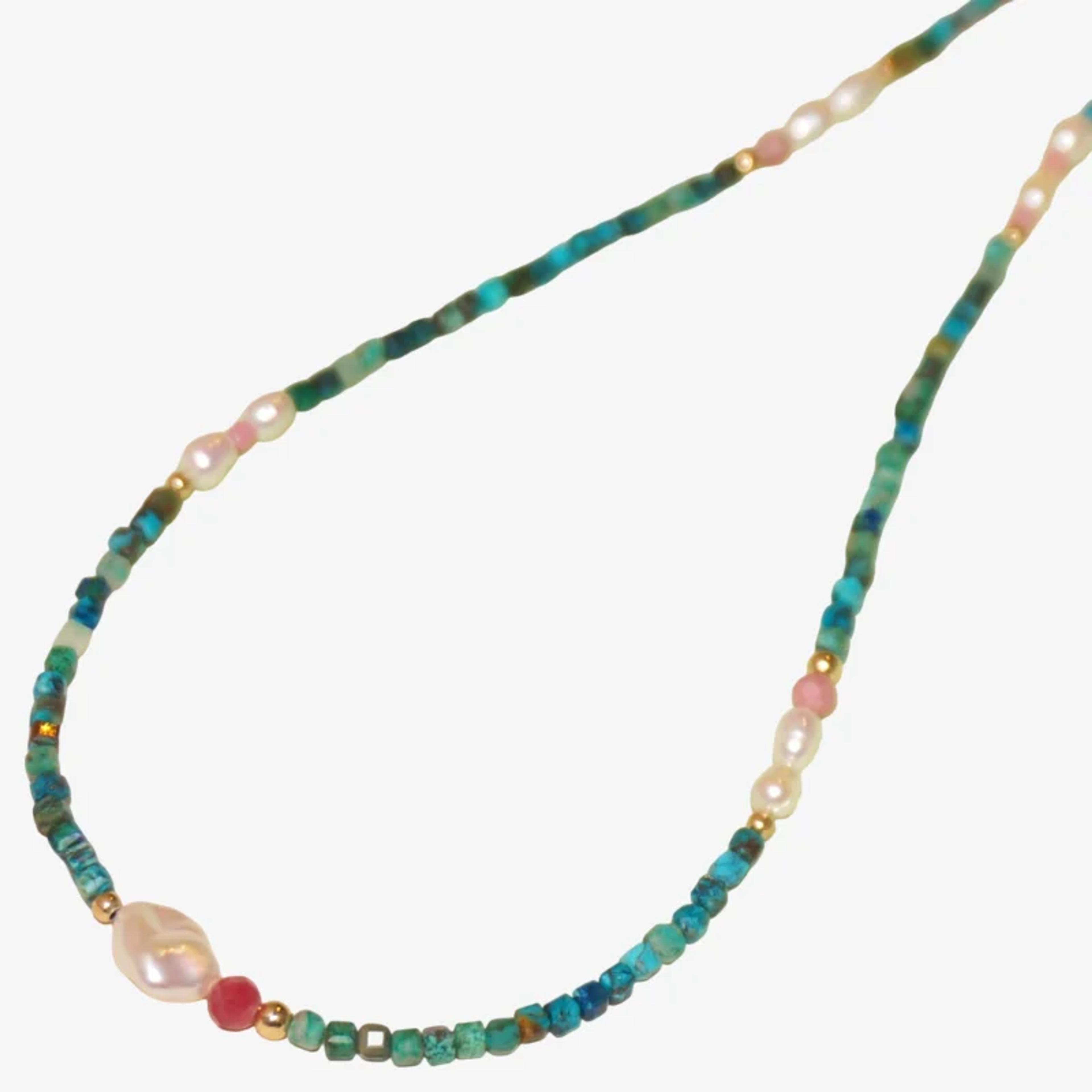 Dainty SILKROAD Chrysocolla Necklace with Nugget Pearl - 14K Gold-Filled, Handpicked Gemstones