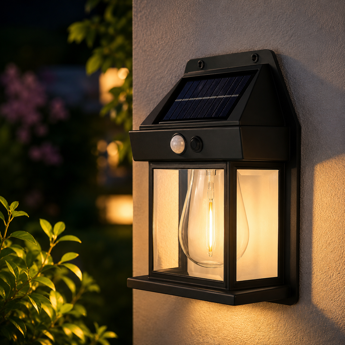 Solar Wall Lights Outdoor Motion Sensor, Waterproof Dusk to Dawn Porch Light 3 Modes Warm White Lantern for Garage Front Door Yard Garden