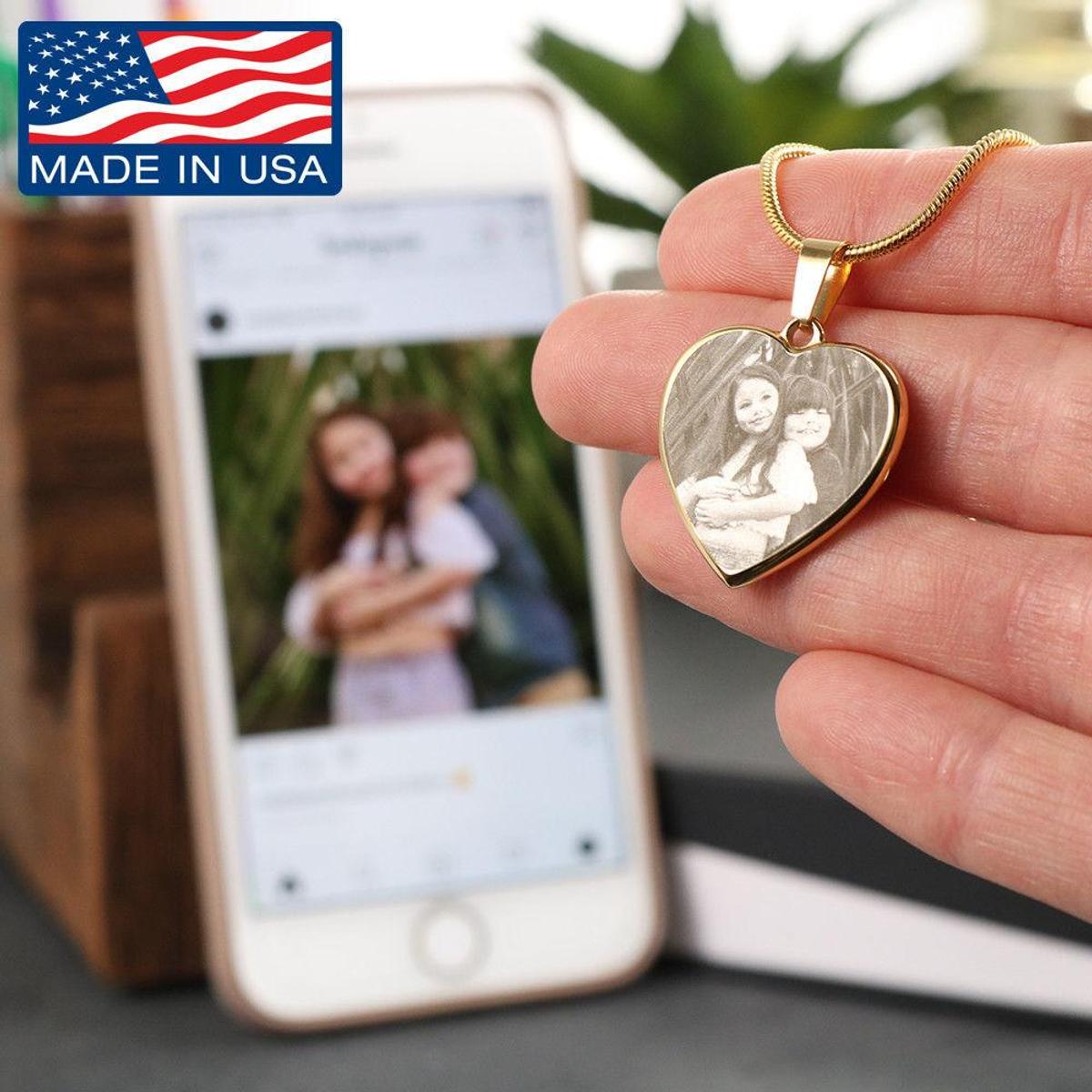 Photo Etched Heart Pendant Adjustable Luxury Necklace