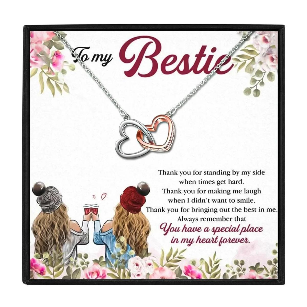 To My Bestie Double Heart Necklace Gift Set