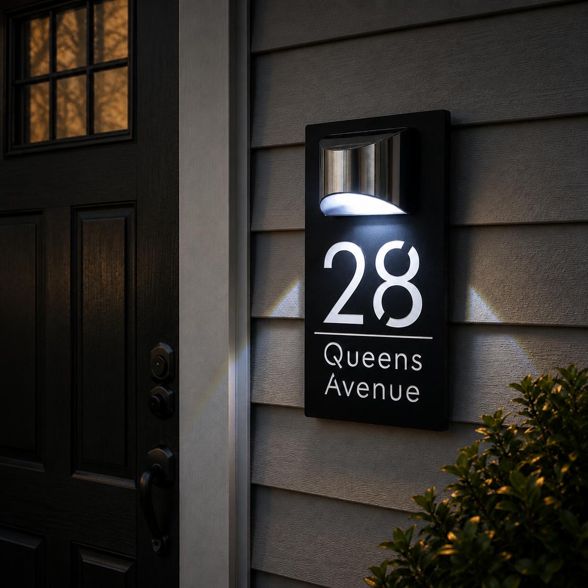 Solar Address Sign, Custom Lighted House Numbers for Outside, LED Illuminated Personalized Address Plaque Waterproof, Door Number Wall Mounted