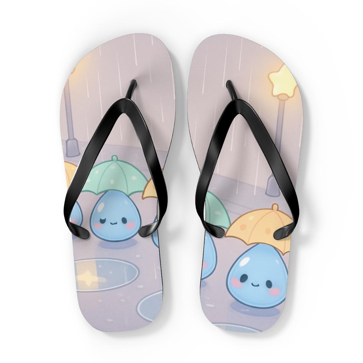 Sleepy Raindrop Umbrella Parade Flip Flops
