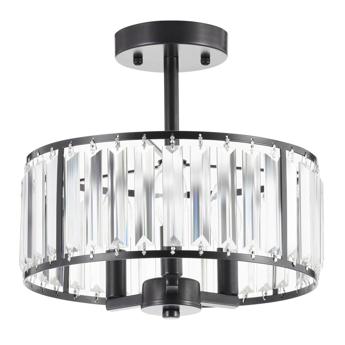 Crystal 3-Light Semi Flush Mount Ceiling Light, Oil Rubbed Bronze