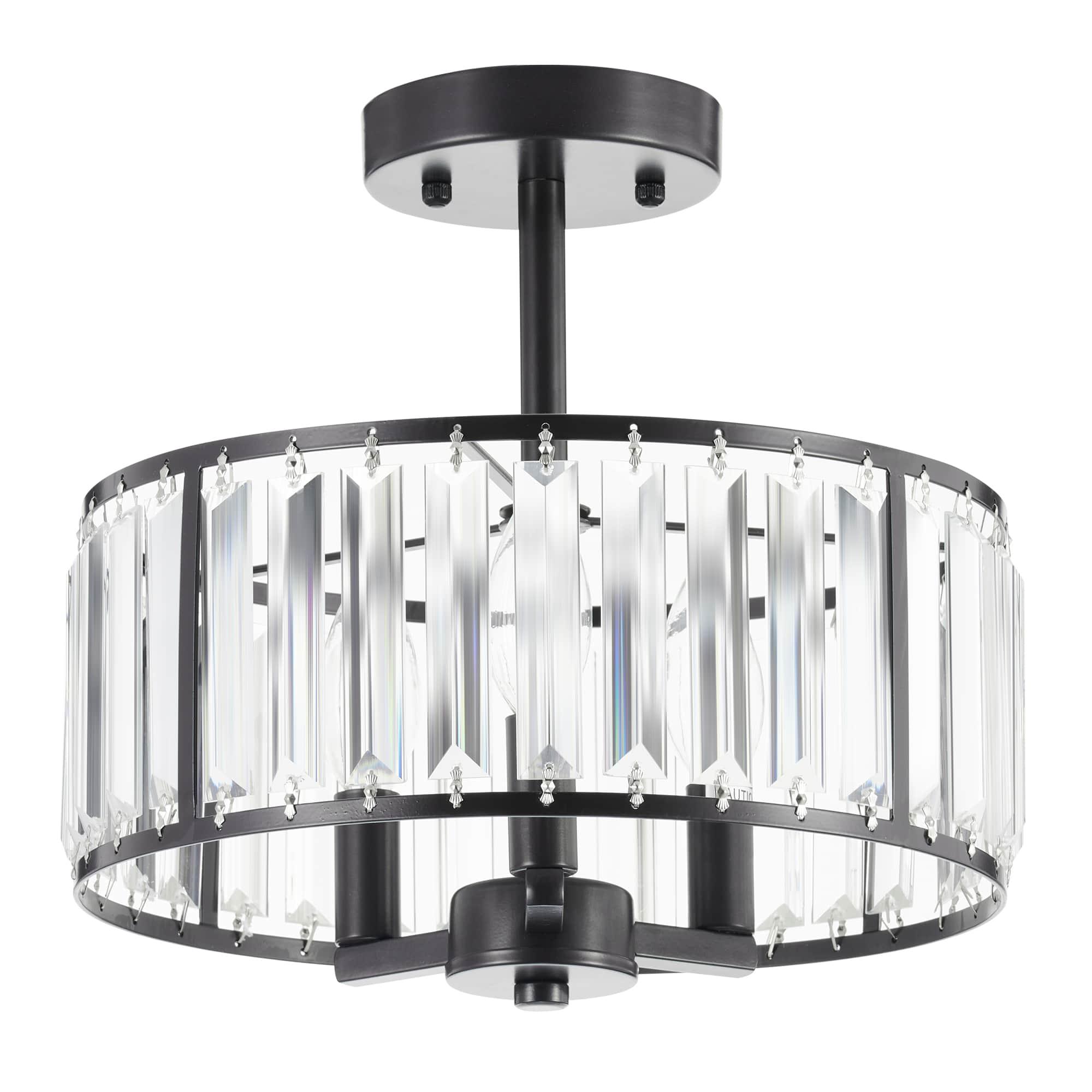 Crystal 3-Light Semi Flush Mount Ceiling Light, Oil Rubbed Bronze