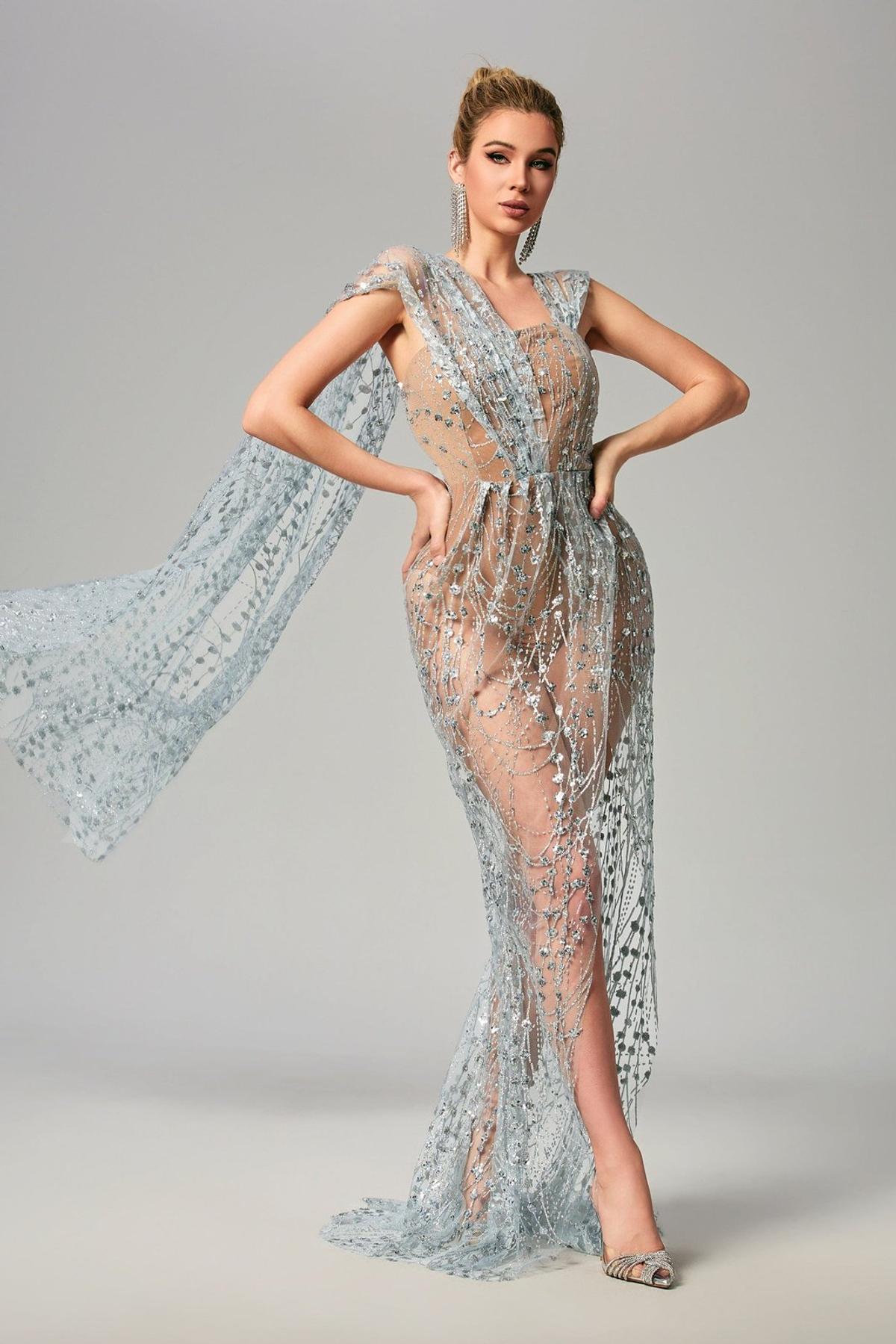 Lyna Split Sequin Maxi Dress - Silver