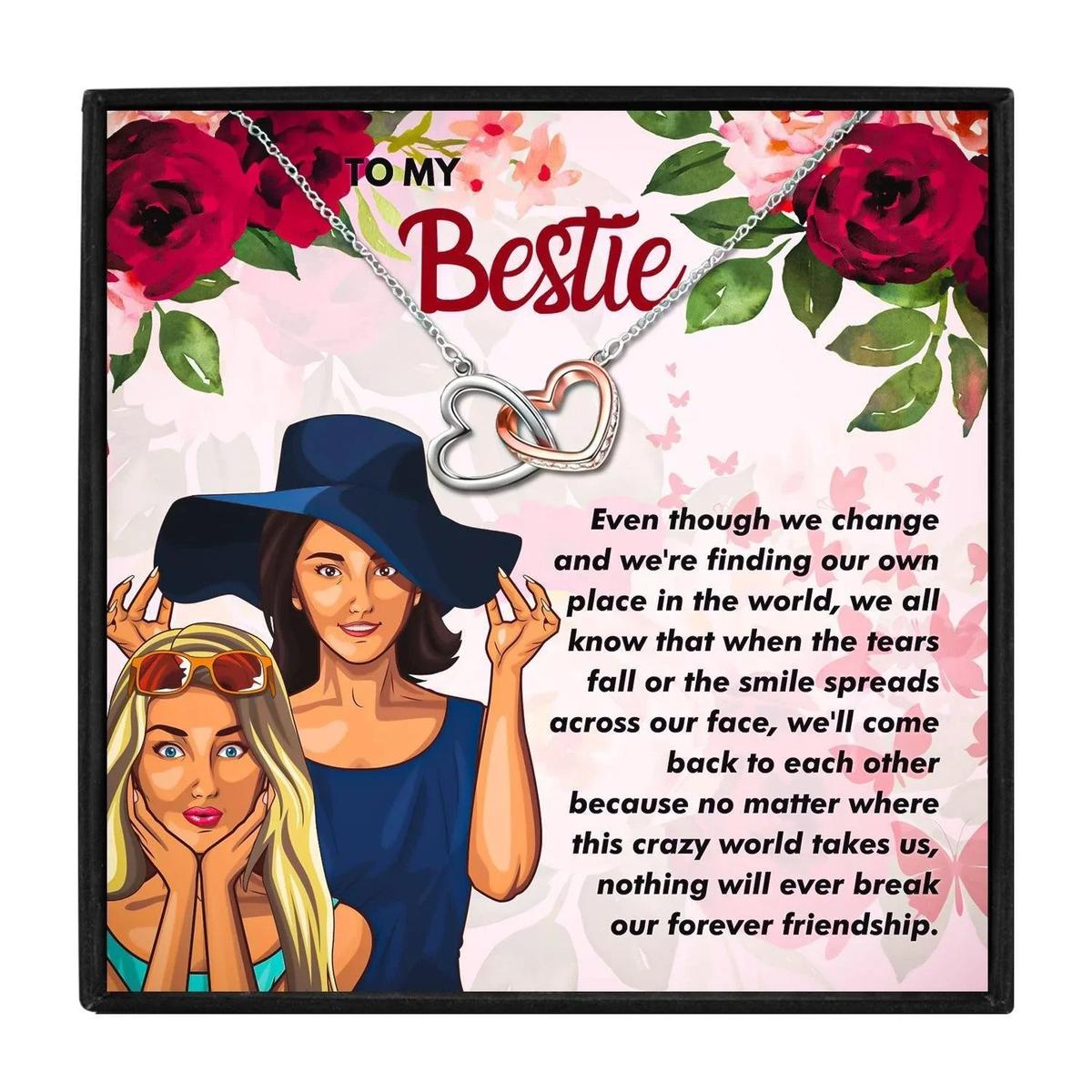 Double Heart Charms Giving Necklace Gift to My Bestie
